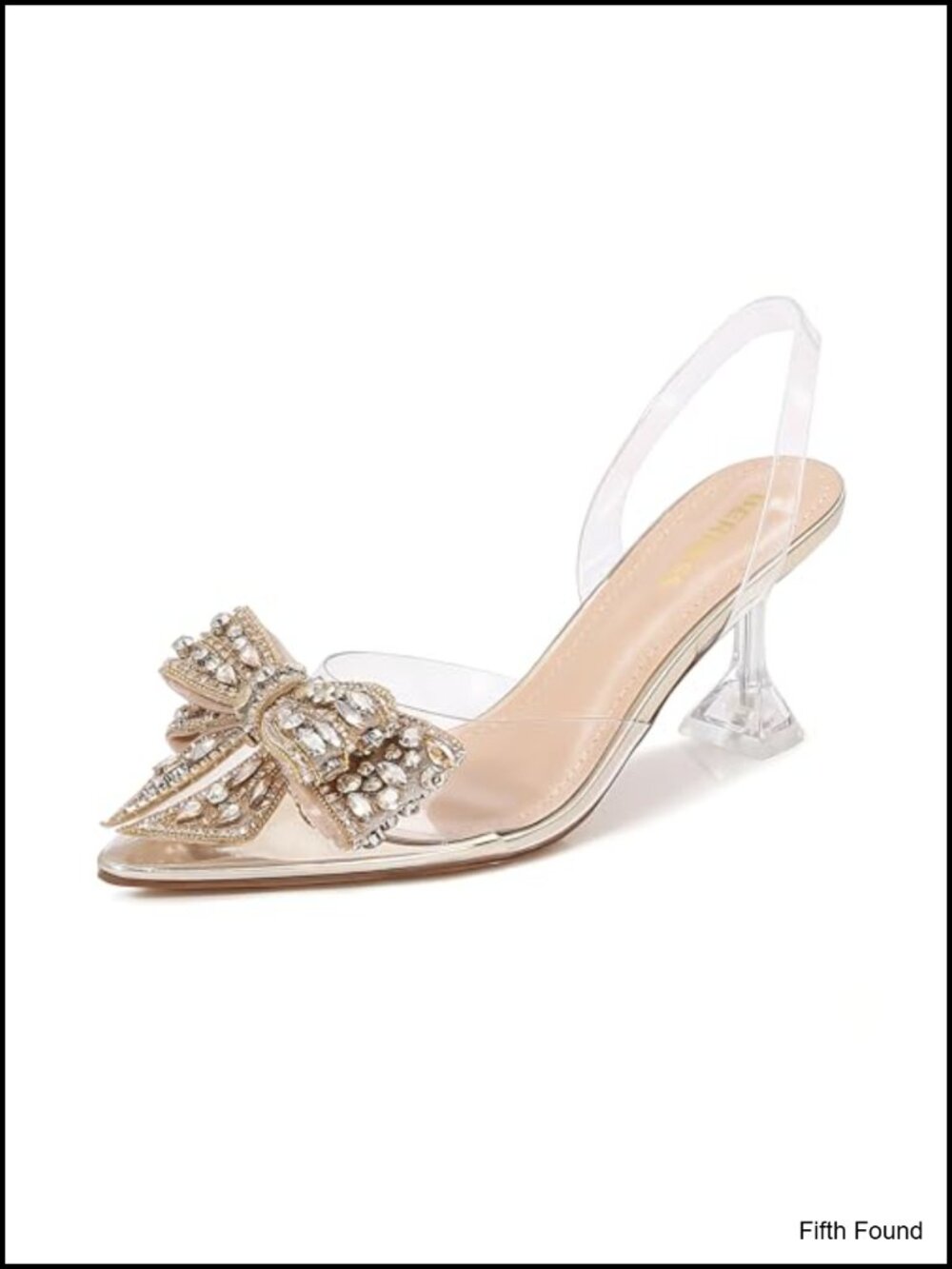 Crystal Bow Clear Slingback Kitten Heels Pointed Toe Pumps